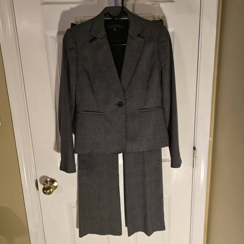 Anne Klein Suit Womens 0P Gray 2 Piece Blazer and Pants Set Petite Workwear